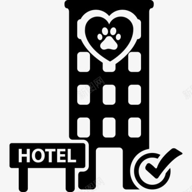 宠物酒店大楼带验证标志商业图标图标