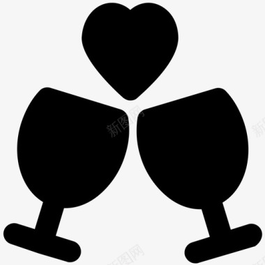 敬酒杯爱情和浪漫大胆的固体图标图标