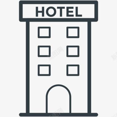 酒店建筑酒店和餐厅线图标图标