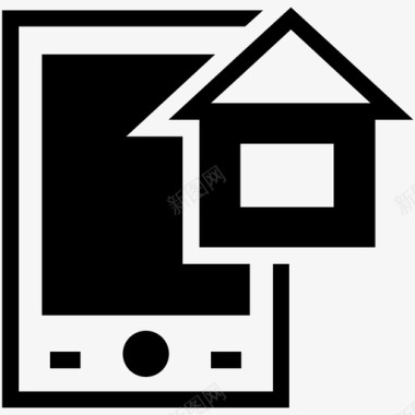 房屋和平板电脑社交媒体在线房地产图标图标