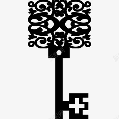复古花卉方形钥匙形状形状钥匙图标图标