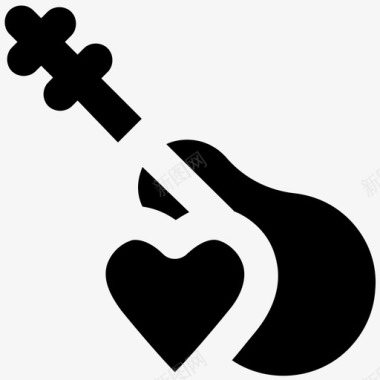 吉他爱情和浪漫大胆的固体图标图标