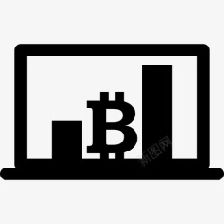 做笔记的图形笔记本电脑屏幕上的比特币条图形商务图标高清图片