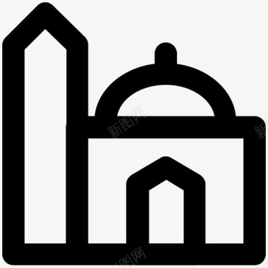 清真寺建筑和家具加粗线条图标图标