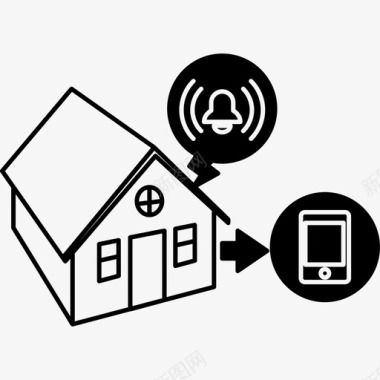 房子由监控系统保护警报与手机相连安全图标图标