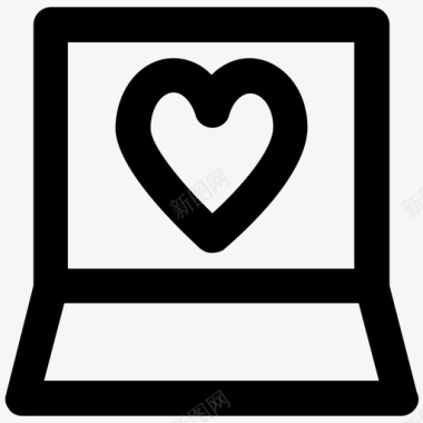 笔记本电脑爱情和浪漫大胆的线条图标图标
