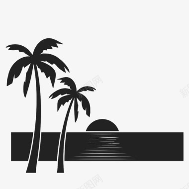 棕榈树隐藏的太阳河边的树图标图标