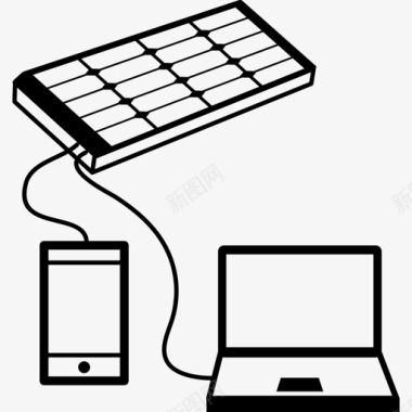 使用太阳能电池板工具和器具能源图标为移动和笔记本电脑充电图标