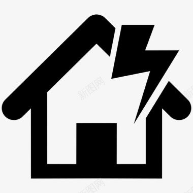 房屋和闪电损坏风暴图标图标