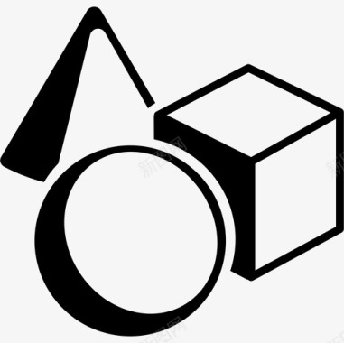 圆形立方体和圆锥体轮廓形状图标图标