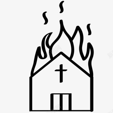 焚烧教堂十字架火图标图标