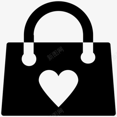 购物袋爱情和浪漫大胆的固体图标图标