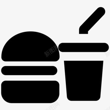 汉堡和饮料食物大胆的固体图标图标