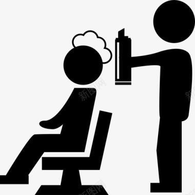 用泡沫覆盖客户头部的理发师人发廊图标图标