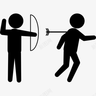 弓箭手罪犯用弓箭刺伤一个人的背部人们罪犯的思想图标图标