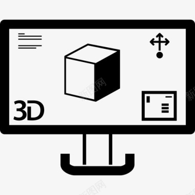 显示器屏幕上的3d打印图像工具和用具3d打印机组图标图标