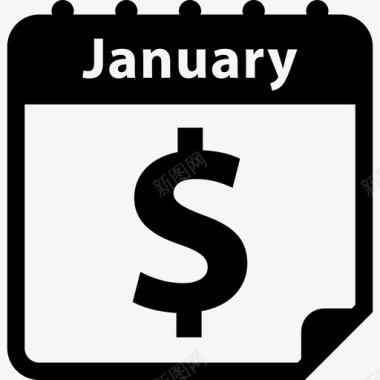 付款日的一月日历页面带有美元符号界面图标图标