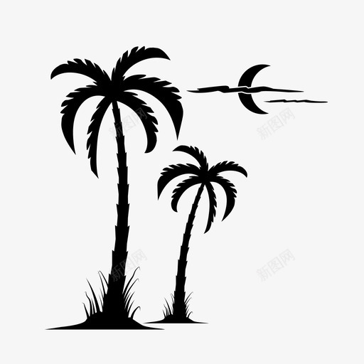 棕榈树树自然图标svg_新图网 https://ixintu.com 岛屿 平静 月亮 村庄 树 树叶 棕榈树 椰子树 自然