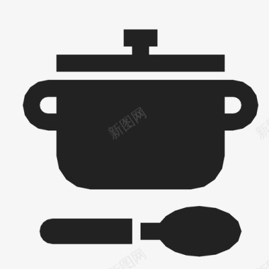 带汤匙的壶炖菜厨房图标图标