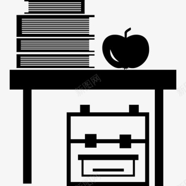 书桌上放着书和一个苹果还有老师的档案袋教育图标图标