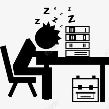 教授或学生睡在书桌上书堆人图标图标