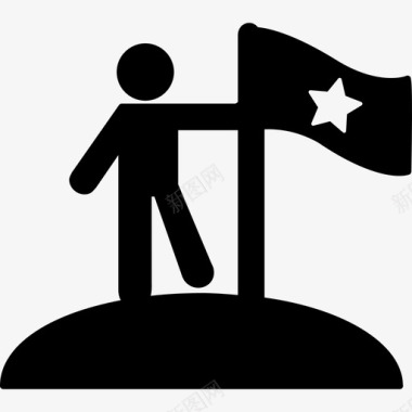 站在行星表面的人举着一颗星星人外太空的旗帜图标图标