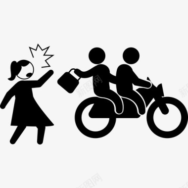 骑摩托车的罪犯偷女人的包人罪犯的头脑图标图标