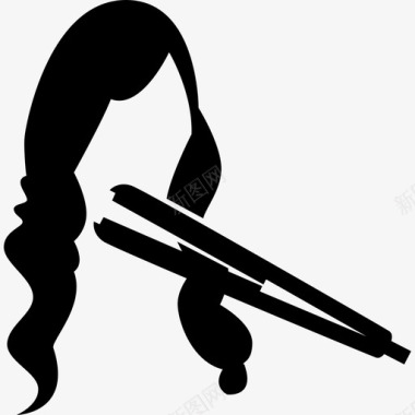 女性长发直发器工具和用具发廊图标图标