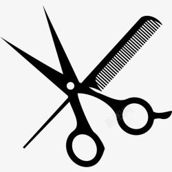 发廊梳子和剪刀剪刀和梳子工具和用具发廊图标高清图片