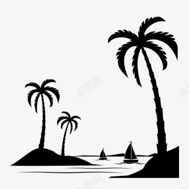 棕榈树树河流图标图标
