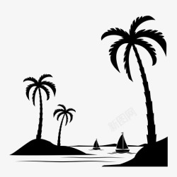 村庄标识棕榈树树河流图标高清图片