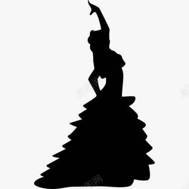 女弗拉门戈舞者的侧影姿势抬起左臂弗拉门戈舞扁平图标图标