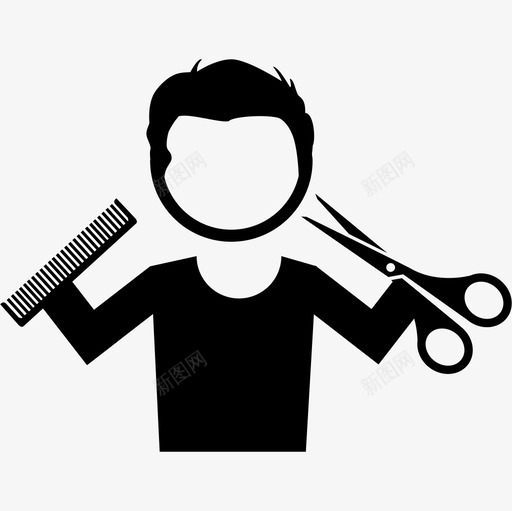 带梳子和剪刀的理发师人发廊图标svg_新图网 https://ixintu.com 人 发廊 带梳子和剪刀的理发师