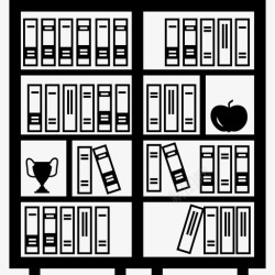 一个图书馆图书馆摆满了书一个奖杯一个苹果教育学术2图标高清图片