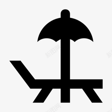 躺椅雨伞日光浴图标图标