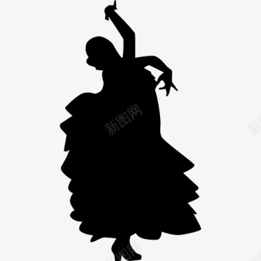 女弗拉门戈舞者黑色剪影造型弗拉门戈舞扁平图标图标