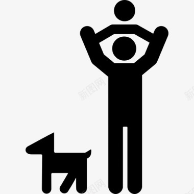 父亲把孩子放在肩上玩耍他们的宠物狗在一边人们图标图标