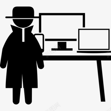 电脑被盗的罪犯人罪犯的头脑图标图标