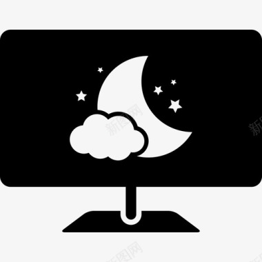 计算机睡眠模式监视器屏幕符号与夜间图像基本图标图标