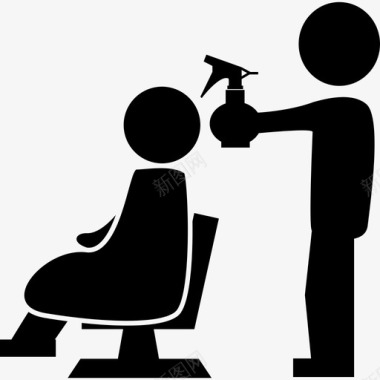 美发师用喷雾瓶在客户身后的美容院人美发店图标图标