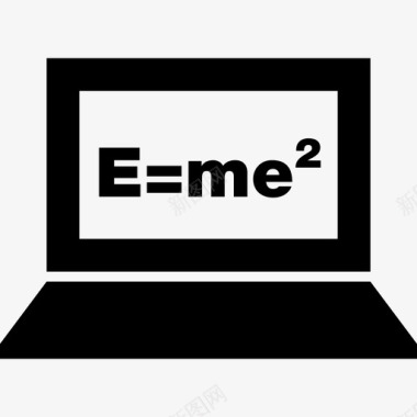 屏幕上有能量质量等效公式的笔记本电脑电脑科学图标图标