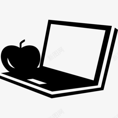 带苹果的开放式笔记本电脑电脑学术1图标图标