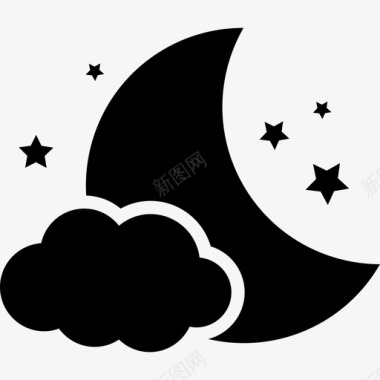 夜晚象征着月亮与云和星星天气基本图标图标