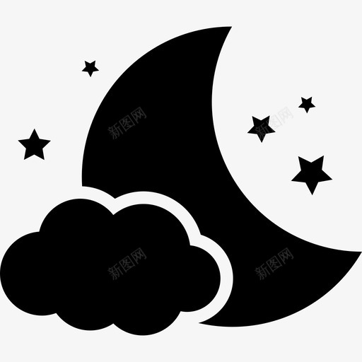 夜晚象征着月亮与云和星星天气基本图标svg_新图网 https://ixintu.com 基本图标 夜晚象征着月亮与云和星星 天气