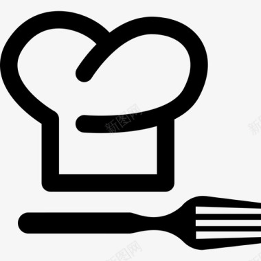 厨师帽和叉子工具和用具厨房图标图标