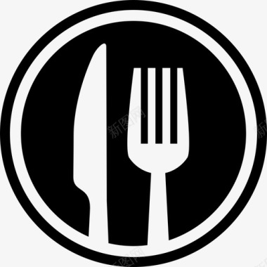 餐叉和刀叉餐具圆形界面符号用于餐厅厨房图标图标