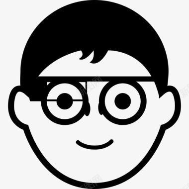 带圆形眼镜和谷歌眼镜的男孩脸电脑谷歌眼镜图标图标