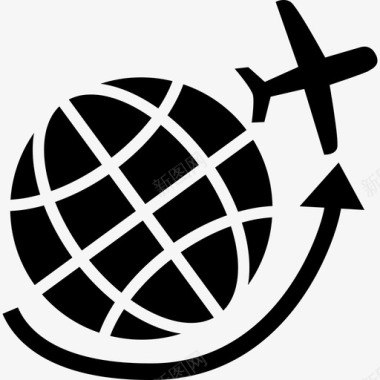 飞机围绕地球网格飞行运输地球图标图标