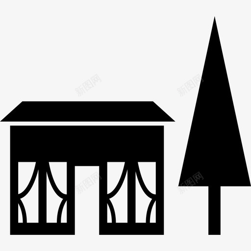 一棵松树旁的房子建筑物房屋的东西图标svg_新图网 https://ixintu.com 一棵松树旁的房子 建筑物 房屋的东西