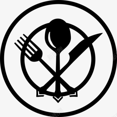 圆形盘子上的餐具食物厨房图标图标